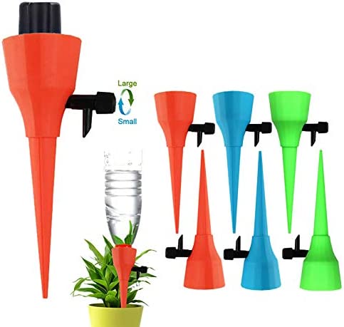 OZMI Plant Self Watering Insert Spikes Device, 6 PCS Automatic Water Control System with Slow Release Valve, Adjustable Water Volume Drip Irrigation Control System for Home and Vacation Plant Watering