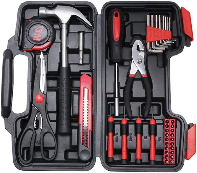 Olivat 39-Pieces Household Mini Small Home Tool Kit for Home Small Basic Home Tools Set with Portable Plastic Hand Toolbox, Includes All Essential Tools for Home, Garage, Office and College