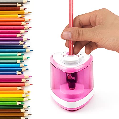 Pencil Sharpener for Kids Battery Powered, Pink Electric Pencil Sharpener for Colored Pencil, Students, Artists, Design for Prevent Accidental Opening