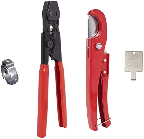 Pex Crimping Clamp Cinch Tool Kit Sizes from 3/8″ to 1″ ( Meets ASTM 2098)–PEX Cinch Fastening Tool, Pipe/Tubing Cutter, Stainless Steel Clamps 20pcs 1/2″, 10 pcs 3/4″ Clamps