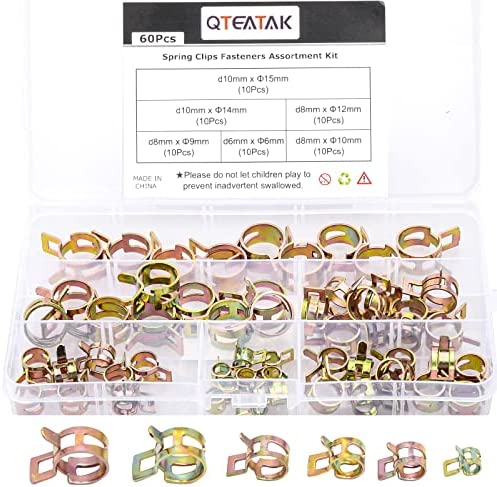 QTEATAK 60 Pcs Fuel Silicone Vacuum Hose Spring Band Type Action Pipe Clamp Low Pressure Air Clip Clamp SIZE: 6mm 9mm 10mm 12mm 14mm 15mm