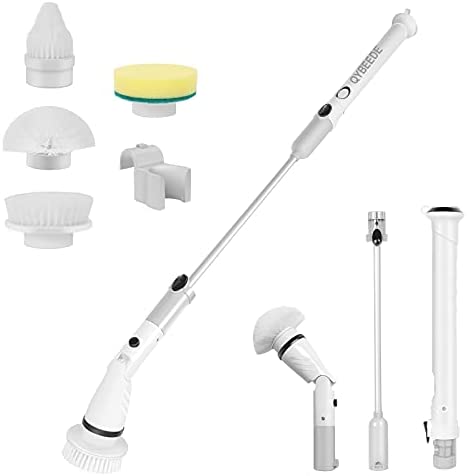 QYBEEDE Electric Cleaning Brush, Rechargeable Cordless Multi-Purpose 360 Rotating Shower Spin Scrubber Adjustable Arm Power Brush with 4 Replaceable Head Cleaning Tool for Floor, Kitchen, Bath