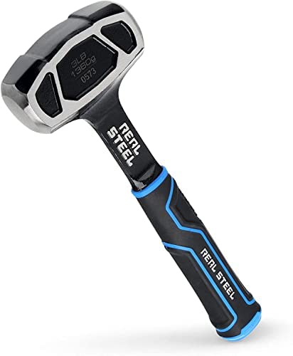 Real Steel Upgraded Drilling Sledge Hammer, 3lb One Piece Forged Sledgehammer with Shock Reduction Rubber Grip, 0573