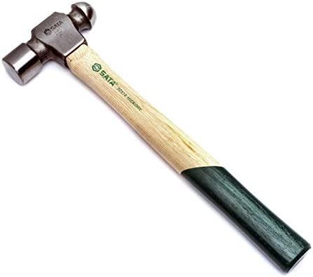 SATA Hickory Handle 2lb Ball Peen Hammer with Forged Steel Head and Green Nonslip Contoured Handle – ST92314SC