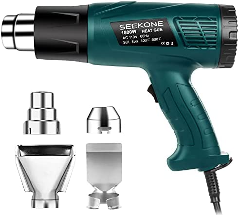 SEEKONE Heat Gun 1800W Heavy Duty Hot Air Gun Kit Dual Temperature Settings 752℉&1112℉ Overload Protection with 4 Nozzles for Crafts, Shrinking PVC, Stripping Paint
