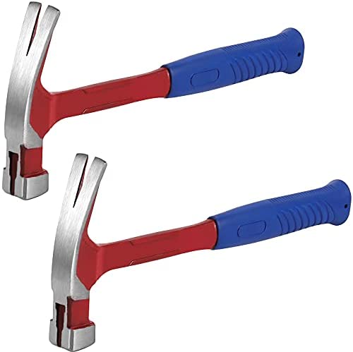SEUNMUK 2 Pack Claw Hammer 16 oz, One-piece Forged Steel Rip Claw Hammer with Shock-Absorbing Handle, Red, 13″ x 5.5″