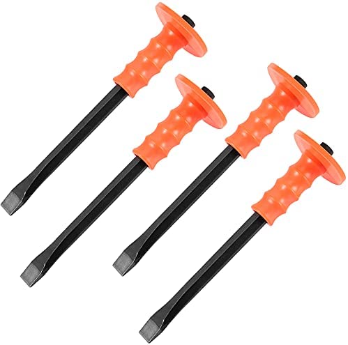 SEUNMUK 4 Pack 12 Inches Mason Heavy Duty Flat Chisel Cold Chisel With Hand Protection, Mason Chisel for Remove Cement, Mortar Demolishing, Masonry, Carving, Concrete Breaking