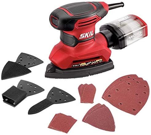 SKIL Corded Multi-Function Detail Sander with Micro-Filter Dust Box 3 Additional Attachments & 12pc Sanding Sheet- SR232301