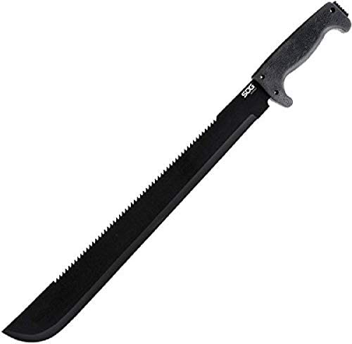 SOG SOGfari 18″ Machete MC02-N – Hardcased Black Blade w/Saw Back, Rubber Handle, Nylon Sheath