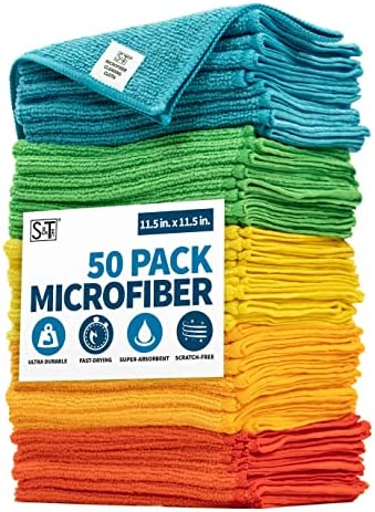 S&T INC. Microfiber Cleaning Cloths, Reusable and Lint-Free Towels for Home, Kitchen and Auto, 11.5 Inch x 11.5 Inch, 50 Pack, Assorted