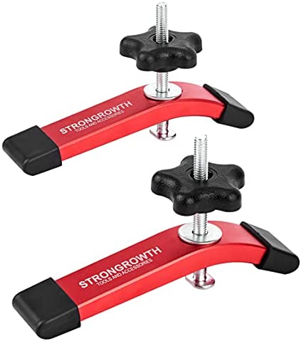 STRONGROWTH T track Hold Down Clamps – Double Cut Profile Universal T-Track Clamps, 6-3/8″L x 1-1/4″W – Woodworking and Clamps – Fine Sandblast Anodized – Red Color-2PK