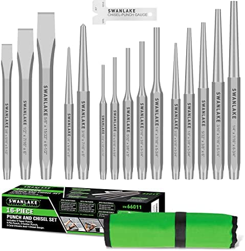 SWANLAKE 16-Piece Punch and Chisel Set, Including Taper Punch, Cold Chisels, Pin Punch, Center Punch