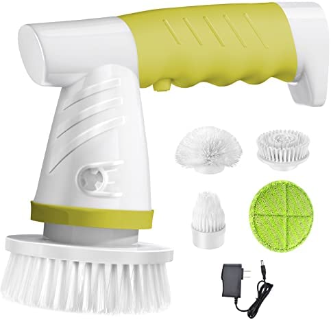 SZFIXEZ Electric Spin Scrubber, Portable Cordless Rechargeable Shower Scrubber with 4 Replaceable Cleaning Brush Heads Power Spin Scrubber for Cleaning Bathroom, Tile, Tub, Floor, Sink, Window, Wall