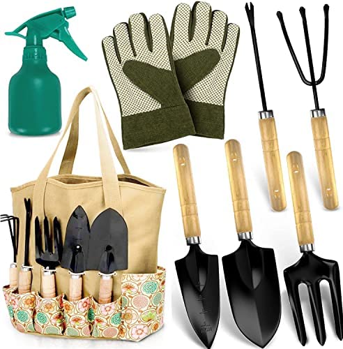 Scuddles Garden Tools Set – Heavy Duty Hand Gardening Tools Kit with Storage Organizer, Ergonomic Set Digging Weeder Rake Shovel Trowel Sprayer Gloves Gift for Men Or Women