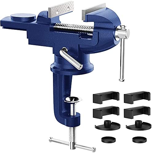 Shangyoyi Table Vice For Workbench- Portable Rotate 360° Clamp-on Vise, 3″