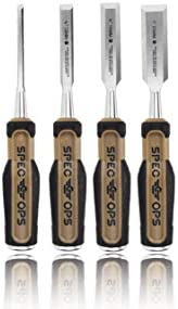 Spec Ops Tools Wood Chisel Set with High-Carbon Steel Blades, Shock-Absorbing Grip, 4-Piece, 3% Donated to Veterans