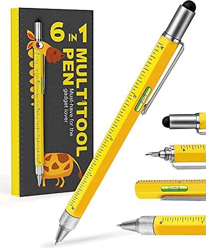 Stocking Stuffers Gifts for Men Dad-Multitool Pen Construction Tools, Pen Tool Gadget for Men Women,Gifts Ideas for Engineer Woodworkers Carpenter Stylus,Ruler,Level,Screwdriver,Ballpoint Pen 1 Pack