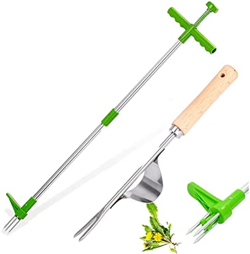 Sunfenle Weed Puller Tool Stand Up,2PCS Set Root Remover Tool Stand Up Weed Puller with Long T-Handle Manual Standing Plant Gardening Hand Weeder Tool Kits Weeding Tools for Garden Dandelion