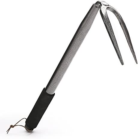 Sungmor Wrought Steel Garden Hand Hoe | 18″ x 8″ Long Handled Cultivator Weeding Tool with Soft Sponge Grip (B-2 Teeth Rake)