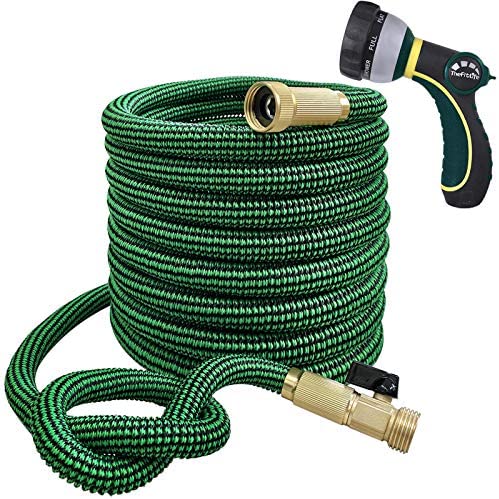 TheFitLife Flexible and Expandable Garden Hose – 13-Layer Latex Water Hose with Retractable Fabric, Solid Brass Fittings and Nozzle, Kink Free, Lightweight, Collapsible Expending Hose (25 FT)