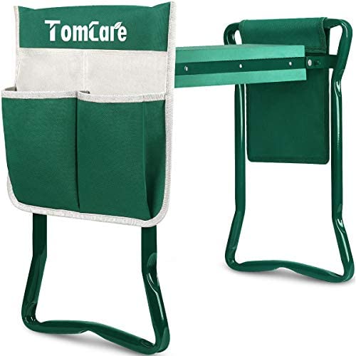 TomCare Garden Kneeler Seat Garden Bench Garden Stools Foldable Stool with Tool Bag Pouch EVA Foam Pad Outdoor Portable Kneeler for Gardening(Large-21.65″ x 10.62″ x 18.89″,Green)