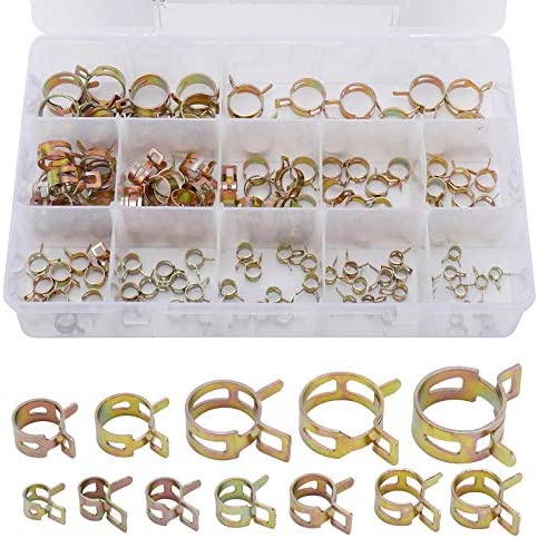 Tysun 120 Pcs Spring Hose Clamp Spring Band Type Clips Fuel Line Silicone Vacuum Hose Pipe Clamp Low Pressure Air Clip Clamp Fasteners Assortment Kit 6-22mm 12 Sizes