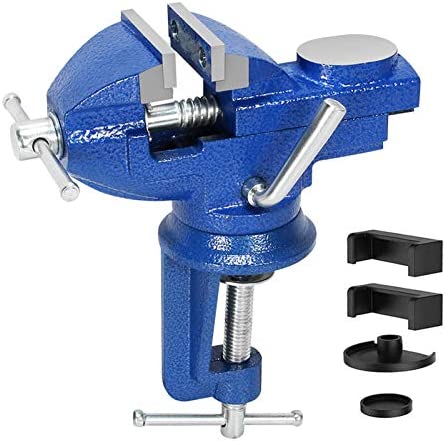 Universal 3 Inch Table Vise, 360° Rotating Swivel Base Bench Vise Heavy Duty Woodworking Clamps Home Vise Clamp-On Vise Movable Work Bench Vise For Woodworking, Blue