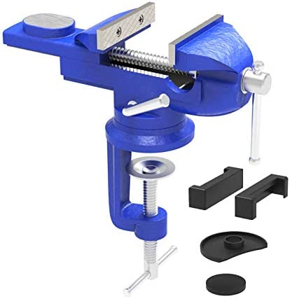 Universal Table Vise 3 Inch, Bench Clamp 360° Swivel Base Quick Adjust Home Vise Clamp-on Vise, Portable Work Bench Vise for Woodworking, Metalworking, Cutting Conduit Drilling Jewelry Repair – Blue