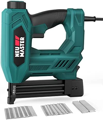 Upgraded Brad Nailer, NEU MASTER 2 in 1 Electric Staple Gun/Nail Gun for Wood, Upholstery and DIY Projects, 1/4” Narrow Crown Staples 200pcs and Nails 800pcs Included