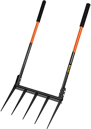 VEVOR Broad Fork Tool, 5 Tines 20 in Wide, Garden Tool with Fiberglass Handle for Gardening and Cultivating, Aerate Clay Soil for Farm