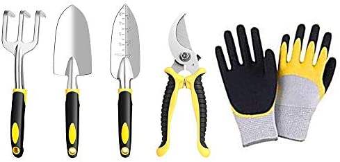 WALLFIA Garden Tool Set, 5 Pc Set Garden Scissors Gardening Rake Gloves,Regular Package