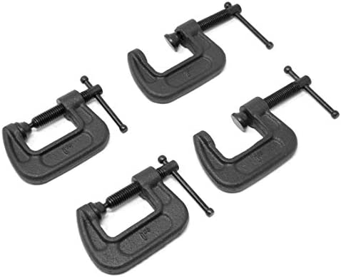 WEN CLC108 Heavy-Duty Cast Iron C-Clamps with 1-Inch Jaw Opening and 0.8-Inch Throat, 4 Pack