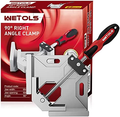 WETOLS Angle Clamp – 90 Degree Right Angle Clamp – Single Handle Corner Clamp with Adjustable Swing Jaw Aluminum Alloy for Woodworking, Photo Framing, Welding and Framing – WE705…