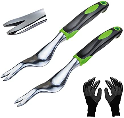 WIENOLOA Hand Weeder Tool, Weed Puller Garden Weeding Tools with Gardening Gloves, Manual Root Remover Lawn Farmland Transplant Bonsai Gardening Weed Removal Tools Set