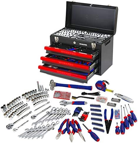 WORKPRO 408-Piece Mechanics Tool Set with 3-Drawer Heavy Duty Metal Box (W009044A)