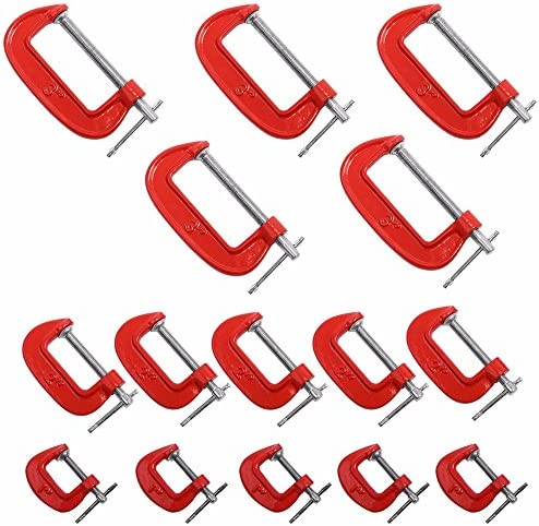 Wideskall® 15 Pieces Heavy Duty Malleable C Clamp Set