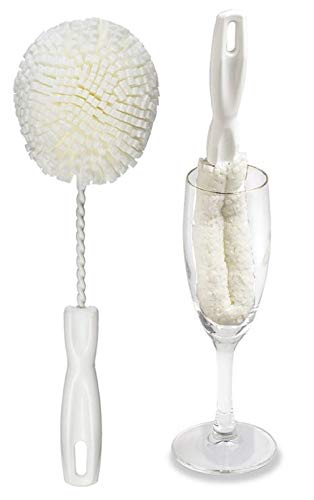 Wineglass Brush Cleaning Set of 2, Non Scratch Glassware Cleaning Brush and Sponge Combo Pack, 1 x Crystal Stemware Washing Brush B61C and 1 x Goblet Washing Brush B232C, Ideal Champagne Flute Brush