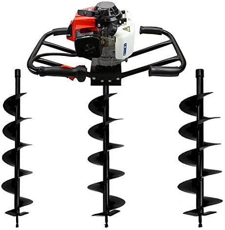 XtremepowerUS 63CC Post Hole Digger 2 Stroke Post Hole Auger Gas Powered with 3 Auger Drill Bits (4″ & 6″ & 10″) for Farm Garden Plant Fence