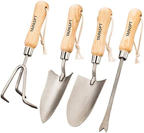 YAPASPT Gardening Tools – 4 Piece Heavy Duty Garden Hand Kit – Rust Resistant Garden Tool Sets with Trowel Cultivator Weeder for Flower and Vegetable Plants Care