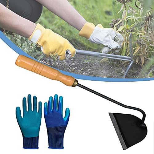 YHWD Hand Hoe, Garden Tool, Garden Edger Weeder with Wooden Handle, Gloves for Backyard Weeding, Loosening, Planting