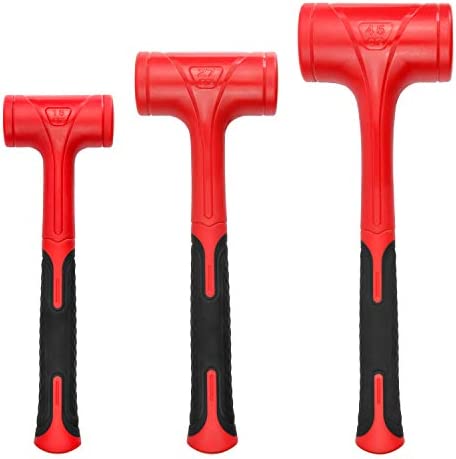 YIYITOOLS Dead Blow Hammer Set, 3 Piece/16oz(1LB),27oz(1.5LB),45oz(3LB),Red and Black, Shockproof Design, No Rebound Mallet Unibody Molded Checkered Grip Spark and Rebound Resistant (YY-3-013)