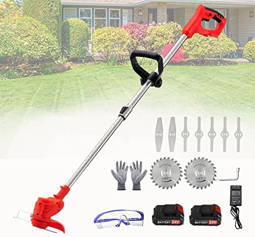 YKWHDM Cordless Weed Eater with Battery and Charger 24V Weed Wacker Battery Powered Lightweight Edger Lawn Tool 9 Blades 2 Batteries Branches Trimmer for Male Female Home Garden Yard Bush