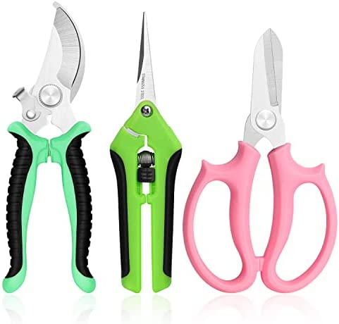 ZXK CO Gardening Pruning Shears,3 Pack Hand Pruner Floral Scissors with High Quality Stainless Steel, Non-slip Handle, Professional Garden Tool Set for Cutting Branches, Rose Flowers, Fruit, Planting