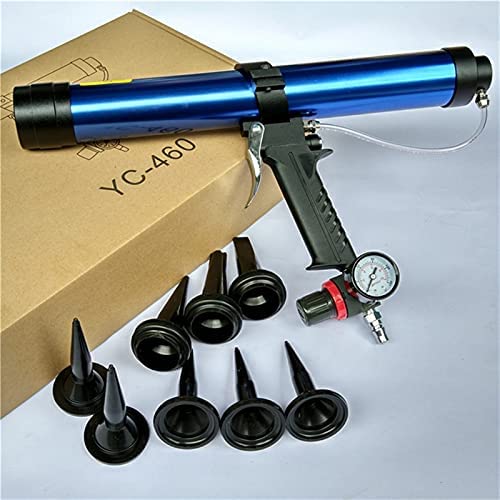 kengbi Ergonomically Designed Caulking Gun 1 Set 45cm Pneumatic Glue Gun Glass Air Cartridge Caulking Gun with Regulating Valve, Caulk Nozzles Silicone Sausages Glue Gun