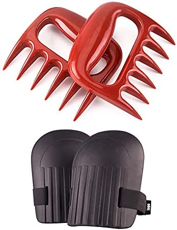 uulu 2 Pack Cultivator Claw Held Garden Paw Tools Ergonomic Hand Tiller Rake for Lawn Aerating&Cultivating&Weeding&Planting Extra 2 Knee Pads Free