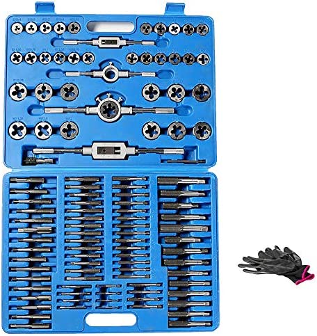 110 Piece Combination Tap and Die Set Alloy Steel 55°- 60° Metric Tools with Carrying Case + Free Glove Amazing Tour