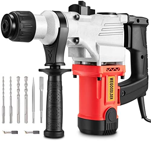 1200W 1-1/4″ SDS-PLUS Bits Rotary Hammer Drill 13 Amp Heavy Duty Demolition Hammer 3 Functions with Vibration Control Safety Clutch