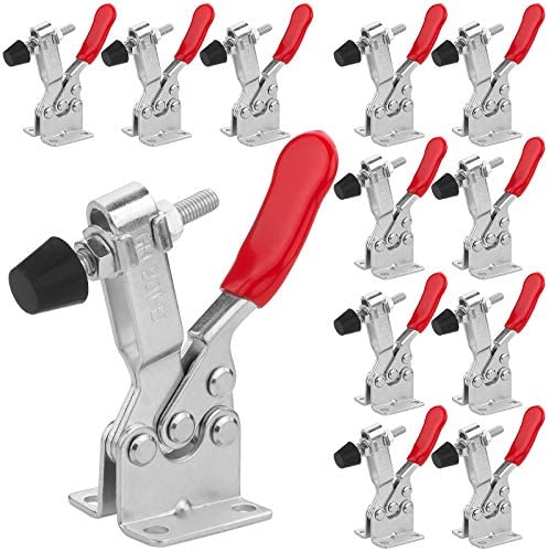 12Pcs Hand Tool Toggle Clamp, 220lbs Capacity Quick-Release Horizontal Clamp Antislip Red 201B Latch Hand Tool, Heavy Duty Toggle Clamp for Woodworking by HNBun
