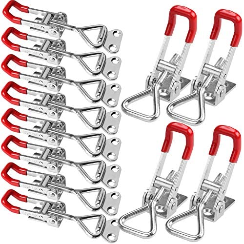 16 PCS Adjustable Toggle Clamp 360 lbs Holding Capacity Toggle Latch Hasp Clamp GH-4001 Lockable Quick Release Pull Latch Silver Metal Draw Latch for Door, Box Case Trunk, Smoker Door, Jig