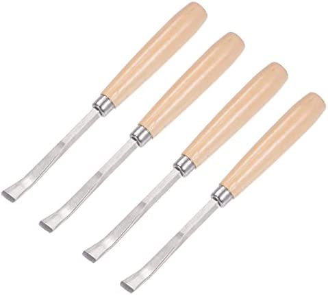 uxcell Wood Chisels, 10mm Chrome Plated 45# Carbon Steel Curved Straight Tip Carving Woodworking Tool 165mm (6.5-Inch) Length with Wood Handle, 4pcs